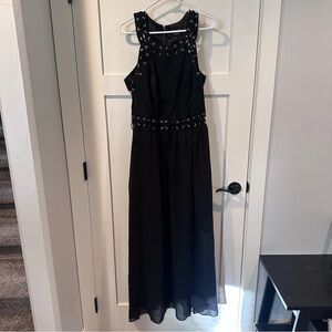 City Chic 16 Gothic Grommets Faux Suede Lace-Up Black Sleeveless Maxi Dress